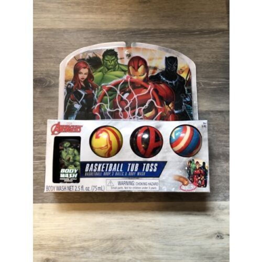 Marvel Avengers 5-Piece Basketball Tub Toss Bath Game and Body Wash 2.5 Fl. Oz